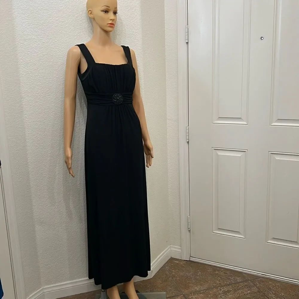 Engocus Dtudio Black Dress Sz 8 Square Neck Sleeveless Beaded Shirred Maxi New